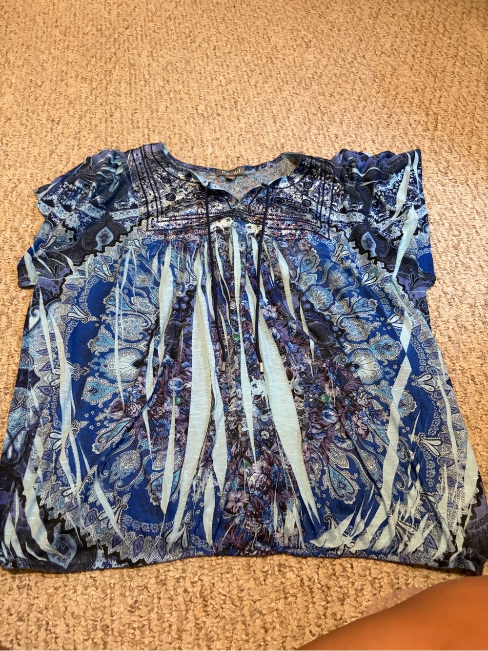 Roz & Ali Blue Paisley Peasant Blouse